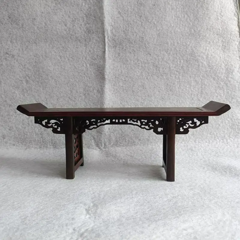 Chinese Red suanzhi wood rosewood carved mini table display stand shelf 11.2