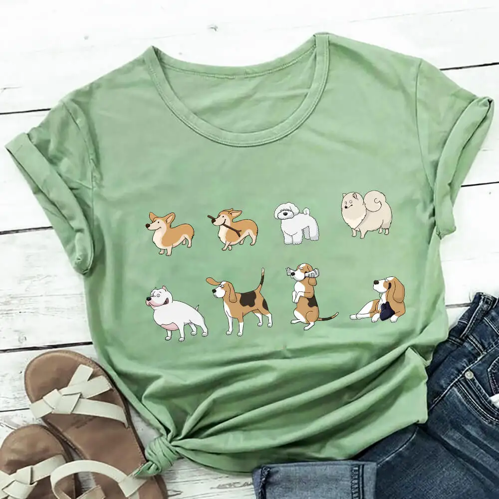 

Cute Dogs Playing Graphic Print 100%Cotton Women Tshirt Dog Mom Life Funny Summer Casual O-Neck Short Sleeve Tops Pet Lover Gift