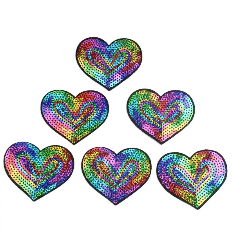 10pcs Big Heart Patches For Suits Apparel Clothes Decoration DIY Sequined Glitter Stickers Sewing Accessories