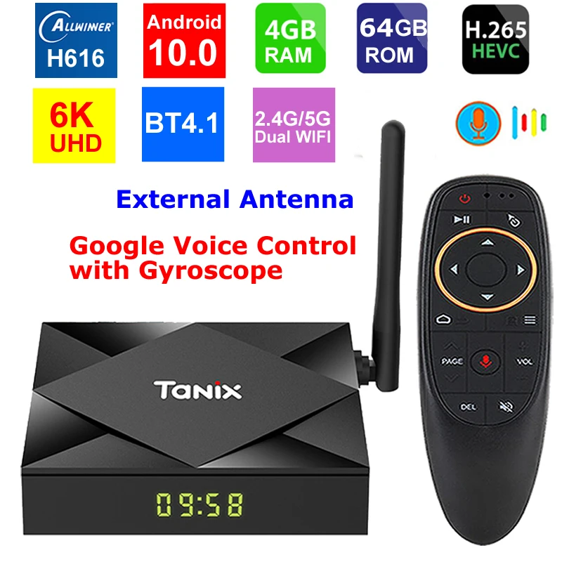 

Android 10 Smart TV Box Tanix TX6S 4G RAM 64G ROM Allwinner H616 Quad Core 2.4G 5G Dual Wifi Bluetooth 4K TV Box Youtube