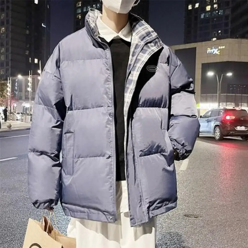 Fleece Thicken Letter Graphic Men Winter Coat Stand Collar Oversize Parkas Korean Style Male Padded Coat Warm Jackets M-2Xl Sale