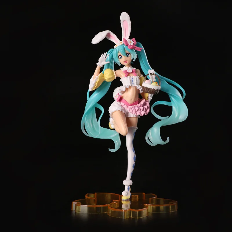 Instock 23CM Anime Action Figure Hatsune Miku Kawaii Pvc Model Doll Figurals Rabbit ears Collect ornaments Christmas Toys gifts