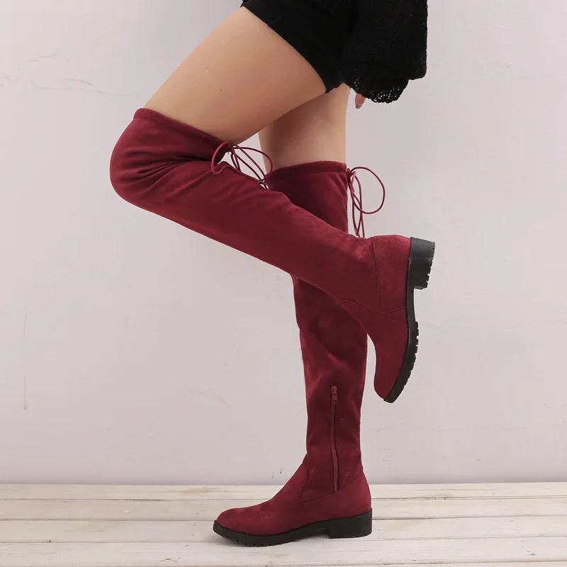 Fashion Women Boots Winter Over The Knee Heels Quality Suede Long Comfort Square Botines Mujer Thigh High Boots Women