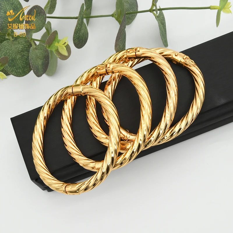 Dubai Gold Color Copper Indian Bangle For Women African Jewellery Bracelets Luxury Brazilian Bangles Wedding Designer Bracelets