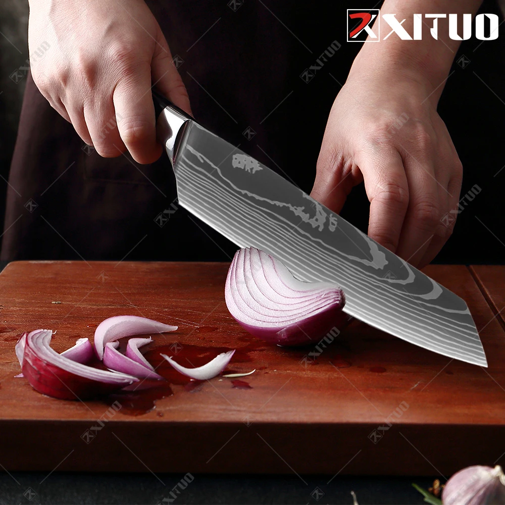 XITUO high quality chef knife 7CR17 High Carbon Stainless Steel Japanese Series Damascus laser pattern Chef\'s 8-in kitchen knife