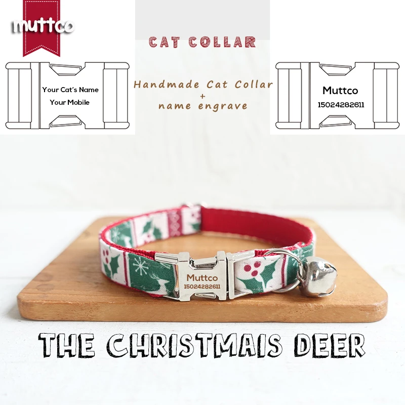 

MUTTCO Retailing high quality handmade engraved metal buckle cat collars handmade collar THE CHRIsSTMAS DEER 2 sizes UCC094