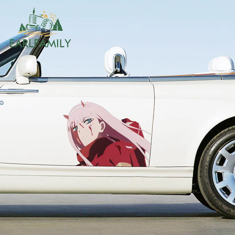 EARLFAMILY 43cm x 32cm For Zero Two Big Car Stickers Campervan Decal Vinyl Car Accessoires Anime Funny Sticker Waterproof Decor