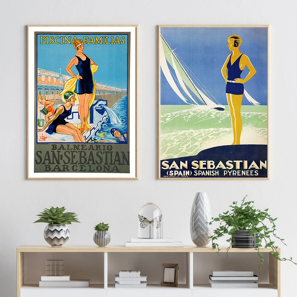 Spain Barcelona San Sebastian Valencia Fallas Posters Prints Vintage Travel Canvas Painting Picture Modern Gift Home Room Decor