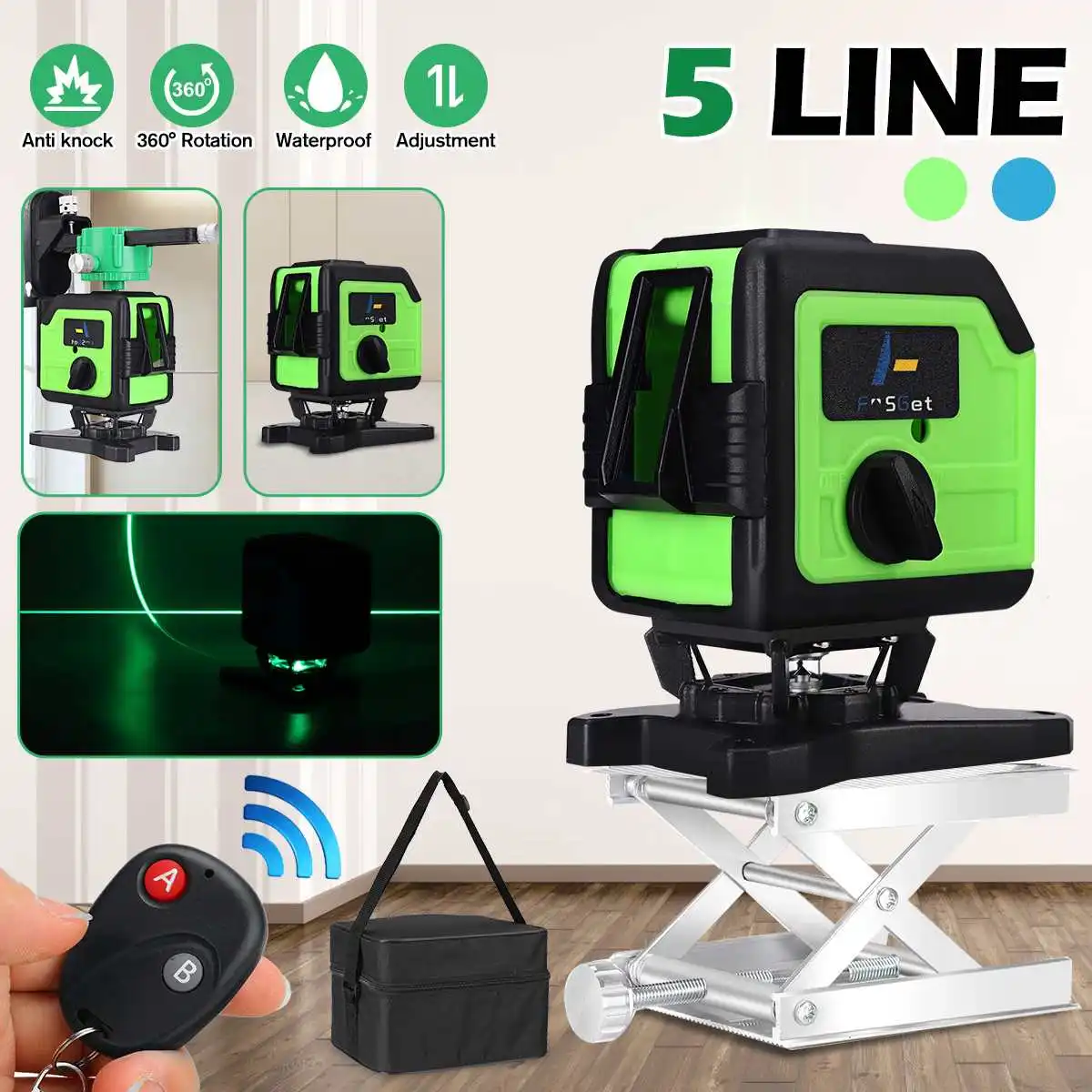 FASGet 5 Lines Laser Level 3D Level Self-Leveling 360 Horizontal Vertical Cross Super Powerful Laser Level Remote Control