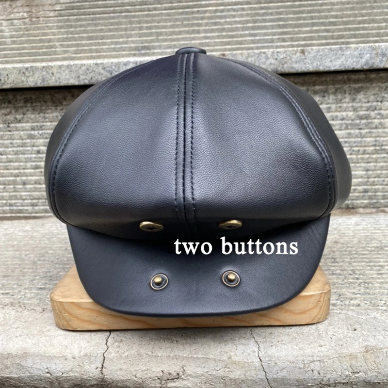 Lambskin Newsboy Beret Cap Men Unisex Genuine Leather Hats Women Male British Forward Boina Brown Octagonal Peaked Caps