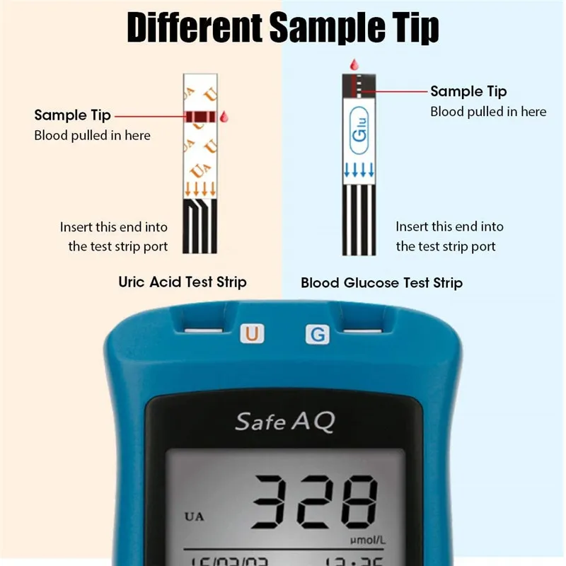 Sinocare Safe AQ UG Blood Glucose & Uric Acid Meter 2 in 1 Blood Sugar Monitor for Diabetes Test Strips Glucometer Kit