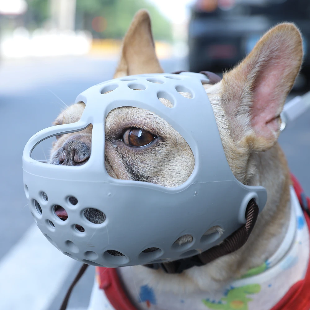 Hoopet Bulldog Muzzle Breathable Basket Muzzles for Small Medium Large Dogs Adjustable Mask Bark Bite Mesh Mouth Muzzle