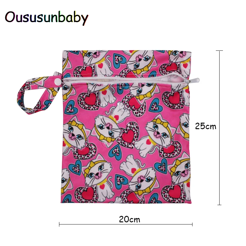 1pc 20*25cm Wet Bag Dry Bag Baby Single Zippered Printed Waterproof Reusable Wet Bag Cover Insert Nappy Travel Carry Bag