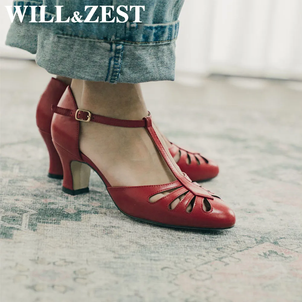 Will&Zest Sandals Women  Summer Flat Mary Jane Girls Handmade Big classic Heels Shoes For Pole Dance Lambskin Loli Cosplay