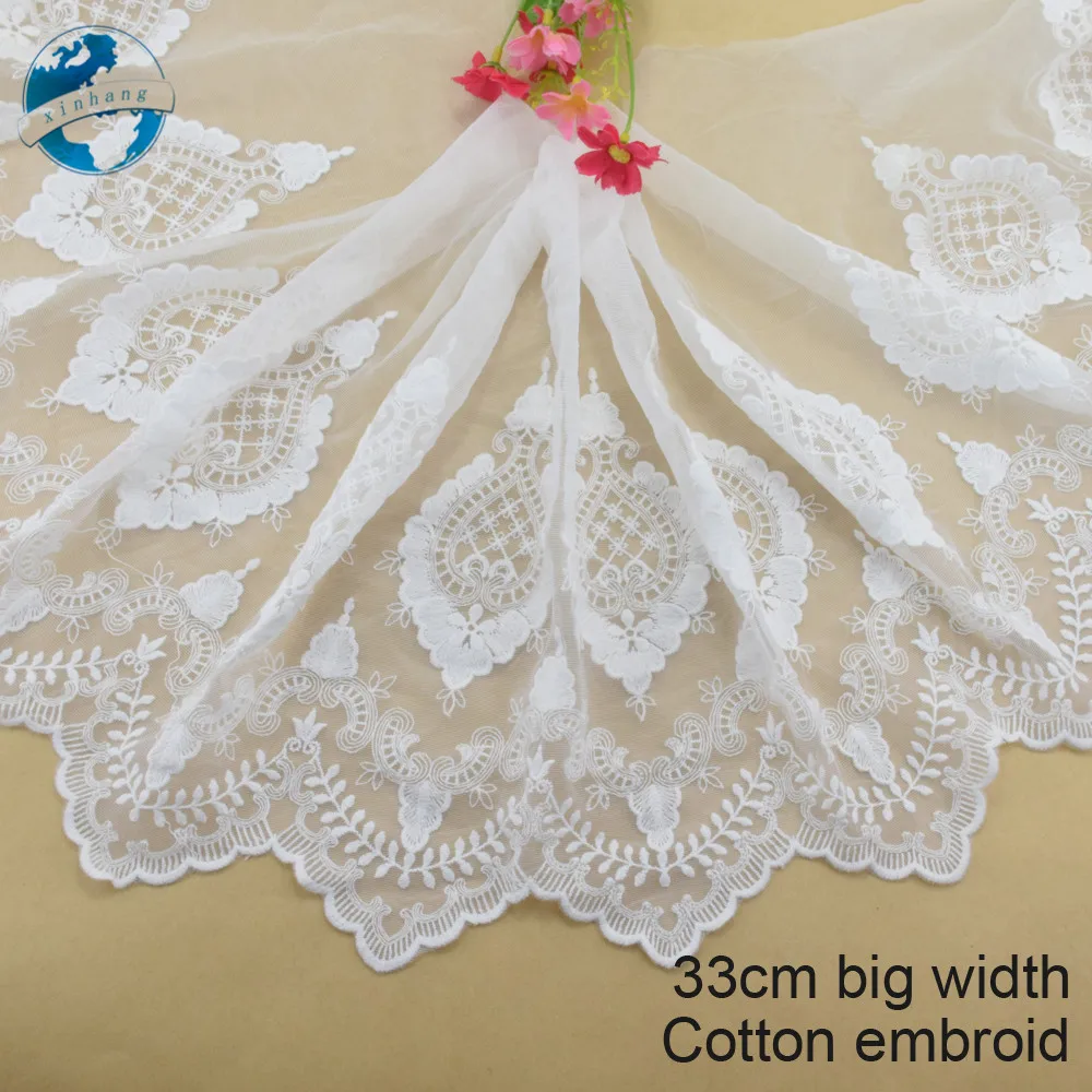 33cm Big Wide Cotton Embroidery Lace Edges Appliques Dress Lace Ribbon Guipure Diy Trim Wedding Garment Accessories#4009