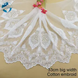 33cm Big Wide Cotton Embroidery Lace Edges Appliques Dress Lace Ribbon Guipure Diy Trim Wedding Garment Accessories#4009