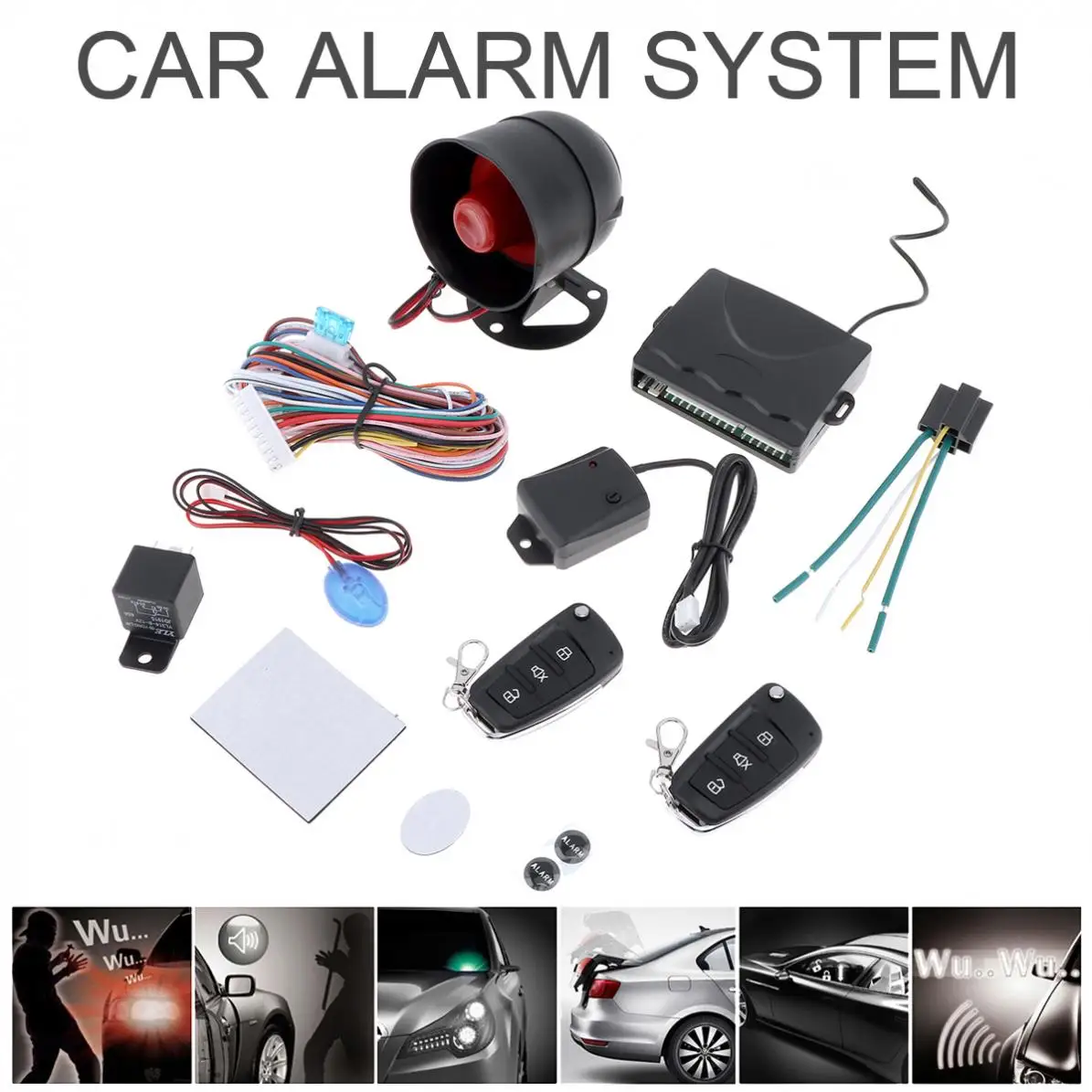 Kit de sistemas de alarme automotivo universal dc12v, controle remoto, trava de porta, veículo, sem chave, entrada com controle remoto, sensor de sirene