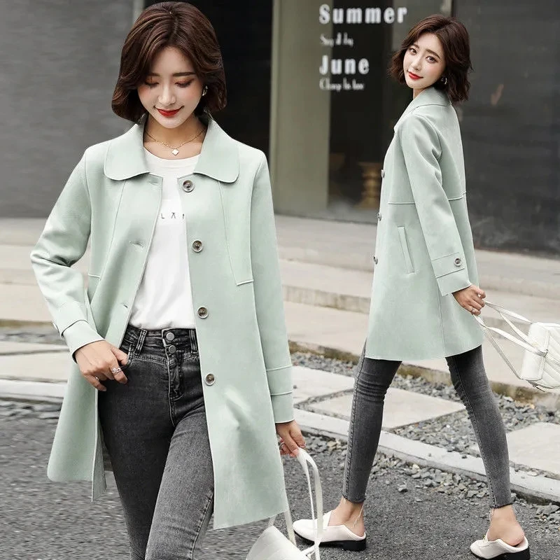 

2023 Spring And Autumn New Women's Windbreaker Mid-Length Temperament Jacket Single-Breasted Casual Coat Female Outwear A50