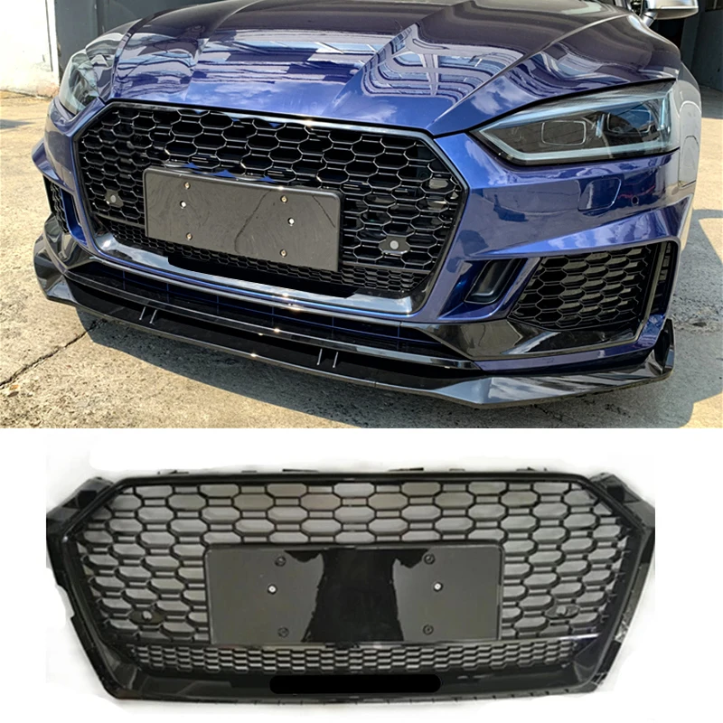 For Audi A5 S5 B9 Sline 2017-2019 Black Car Racing Grill Front Bumper Mesh Honeycomb Grids for Quattro Style Not Fit Real RS5