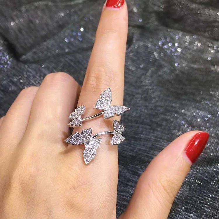 Rings For Woman Open Finger Ring  4 Butterfly Rings Fashion Jewelry Gift Party Wedding Rhinestone Ring