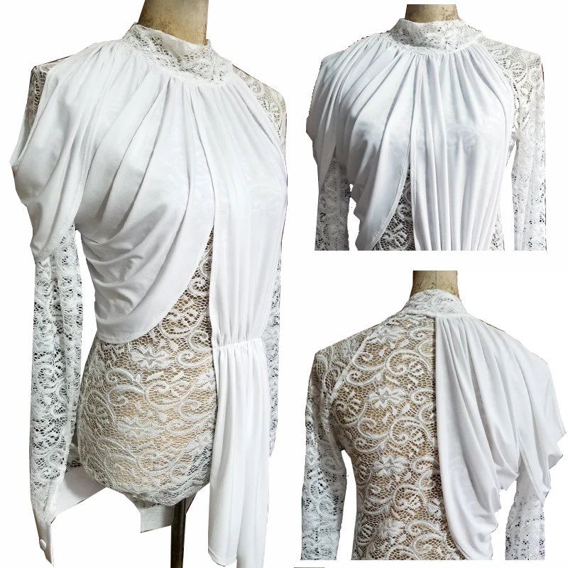 Sexy Lace Dancing Tops Men Latin Performance Dance Costume Long Sleeves High Collar Salsa Shirt Practice Wear Clothes VDB2592