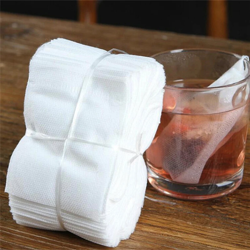 Disposable Empty Teabags Non-Woven Tea Filter Cotton Drawstring Heat Seal Herb Tea Bags For Loose Leaf Teal Coffee 100Pcs