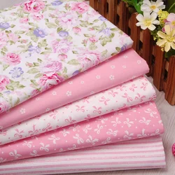 Pink Flower Stripe Bows Cotton Twill Fabric DIY Sewing For Baby&Child Patchwork Quilting Handmade Textile Bedding Blanket Sheets