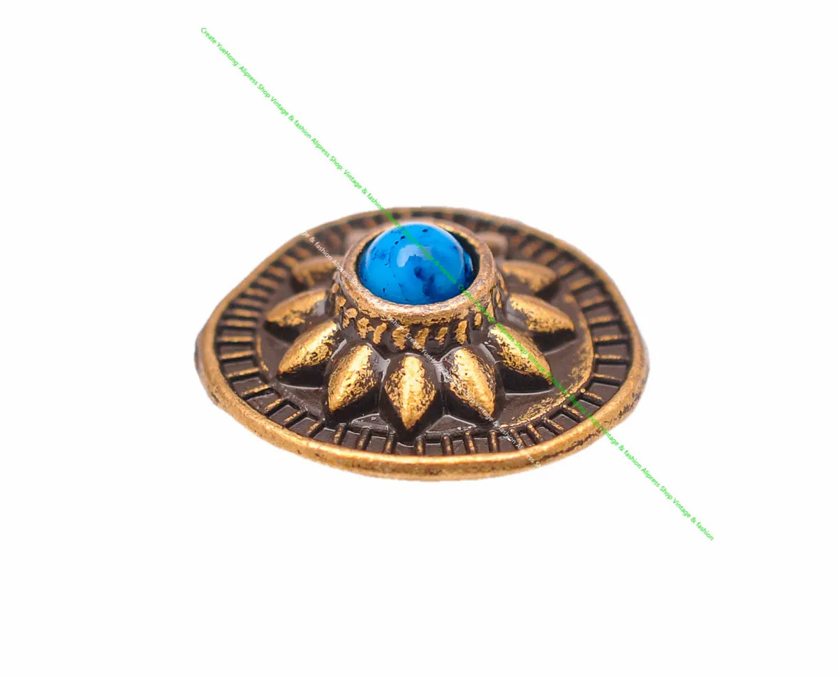 10pcs 19*18mm Vintage Messing Sonnenblume schwarz türkis Conchos Zubehör für DIY Leder Handwerk Gürtel Ledertasche Schlüssel bund Dekor – Detail 23
