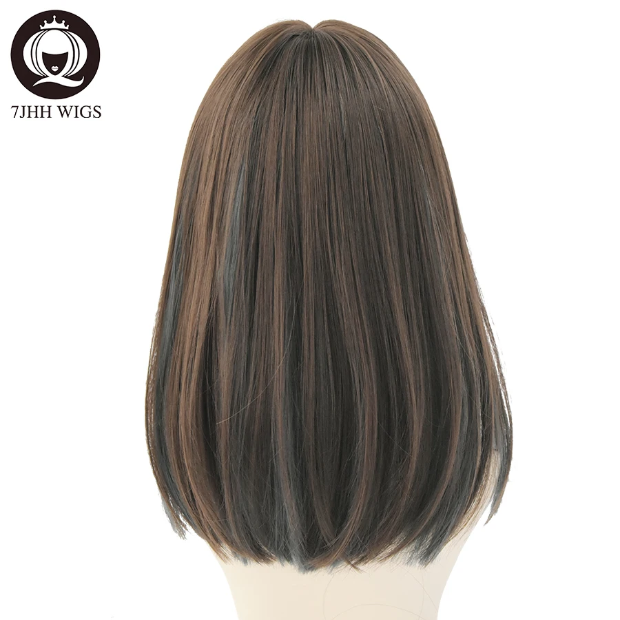 7JHH WIGSTORE-Cabelo liso longo para meninas, peruca de cosplay feminina, roupa diária, top preto, cores duplas, azul, marrom, novo estilo, 2021