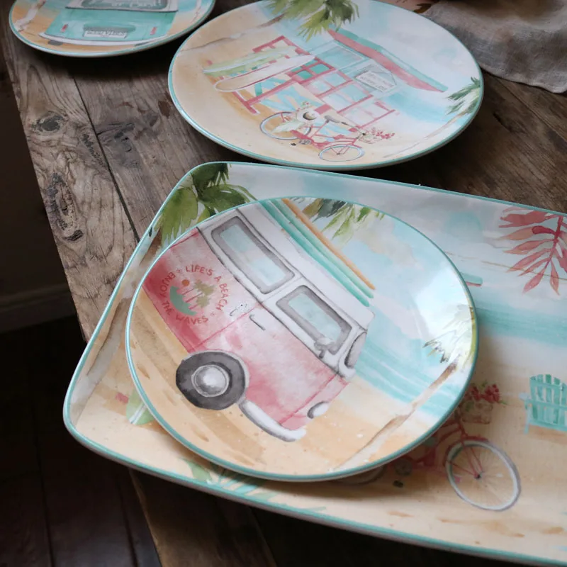 Ceramic Underglaze Watercolor Fresh Road Trip Plate Carefree Holiday Tray