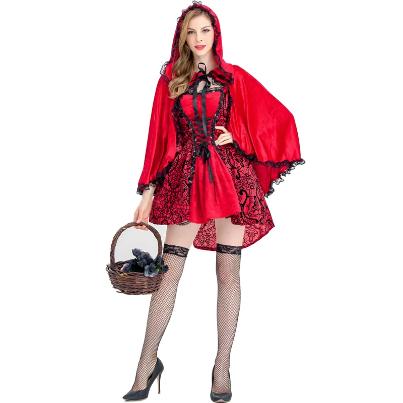 Trang Phục Halloween Cho Nữ Gothic Cô Bé Quàng Khăn Đỏ Cosplay Đầm Carnival Tiệc Lễ Hội Hiệu Suất Gợi Cảm Gót Nữ Hoàng