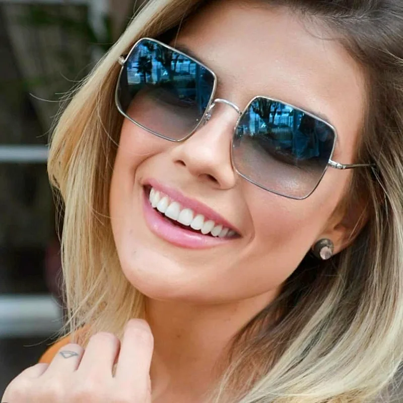 MIZHO Oversized Metal Square Polarized Sunglasses For Women Mirror Luxury Brand Fashion Steampunk Visual Oculos Man Sunglass