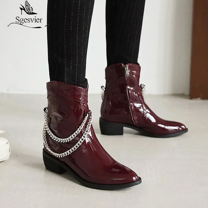 

Sgesvier 2020 newest cowboy western boots woman casual shoes pointed toe zip chain comfortable low heel shoes woman ankle boots