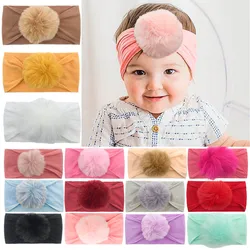 2021 new Children Pompoms Headband Girls Winter Cotton Elastic Hair Bands Turban For Kids Ball Hair Accessories girls