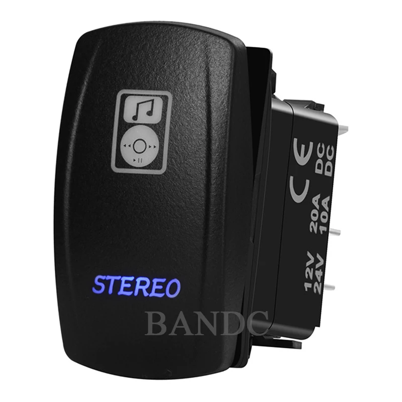 STEREO Symbol Laser-Etched On-Off SPST Blue Led Light Rocker Switch for Car Boat Caravan RV Bus Truck，Auto Interior Parts