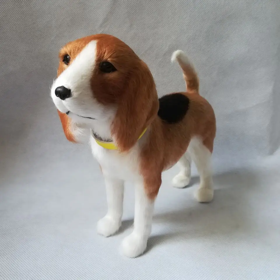 リアルな犬ビーグルハードモデルプラスチック & 毛皮立ち犬約 22 × 18 センチメートル手芸、家の装飾おもちゃクリスマスギフト w0586