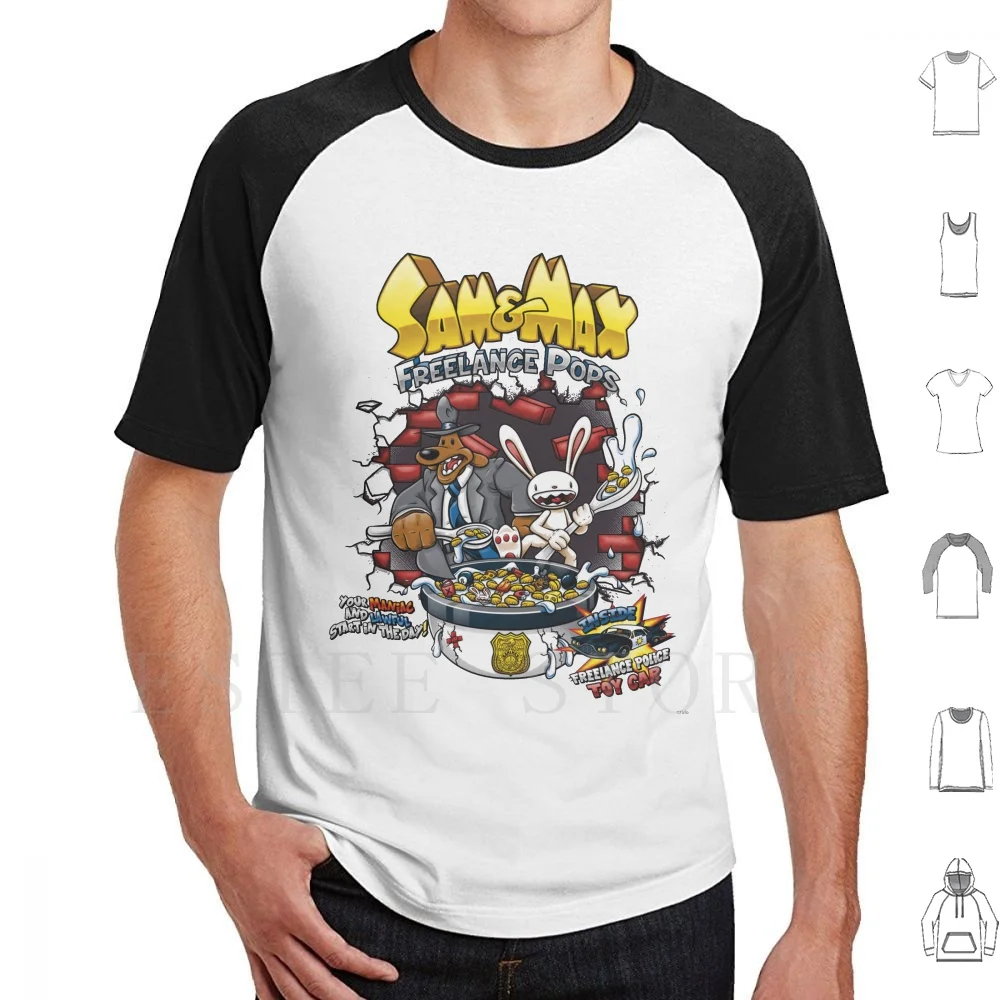 Sam & Max Freelance Pops Camiseta estampada de algodón Sam Max Sam Max y Max Oldschool Retro videojuego Videojuego