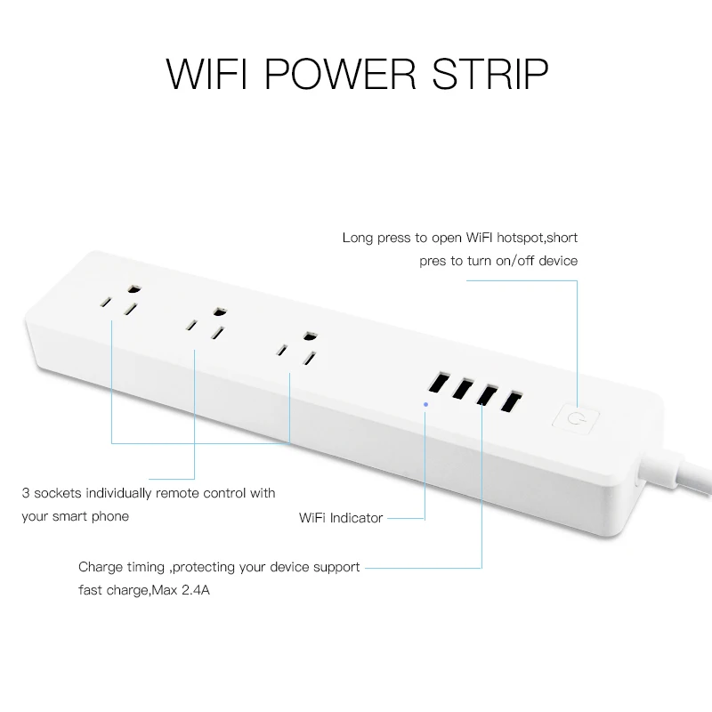 FrankEver Smart Wifi Power Strip 15A Surge Protector Multiple Power Sockets 4 USB Port Voice Control Work with Alexa