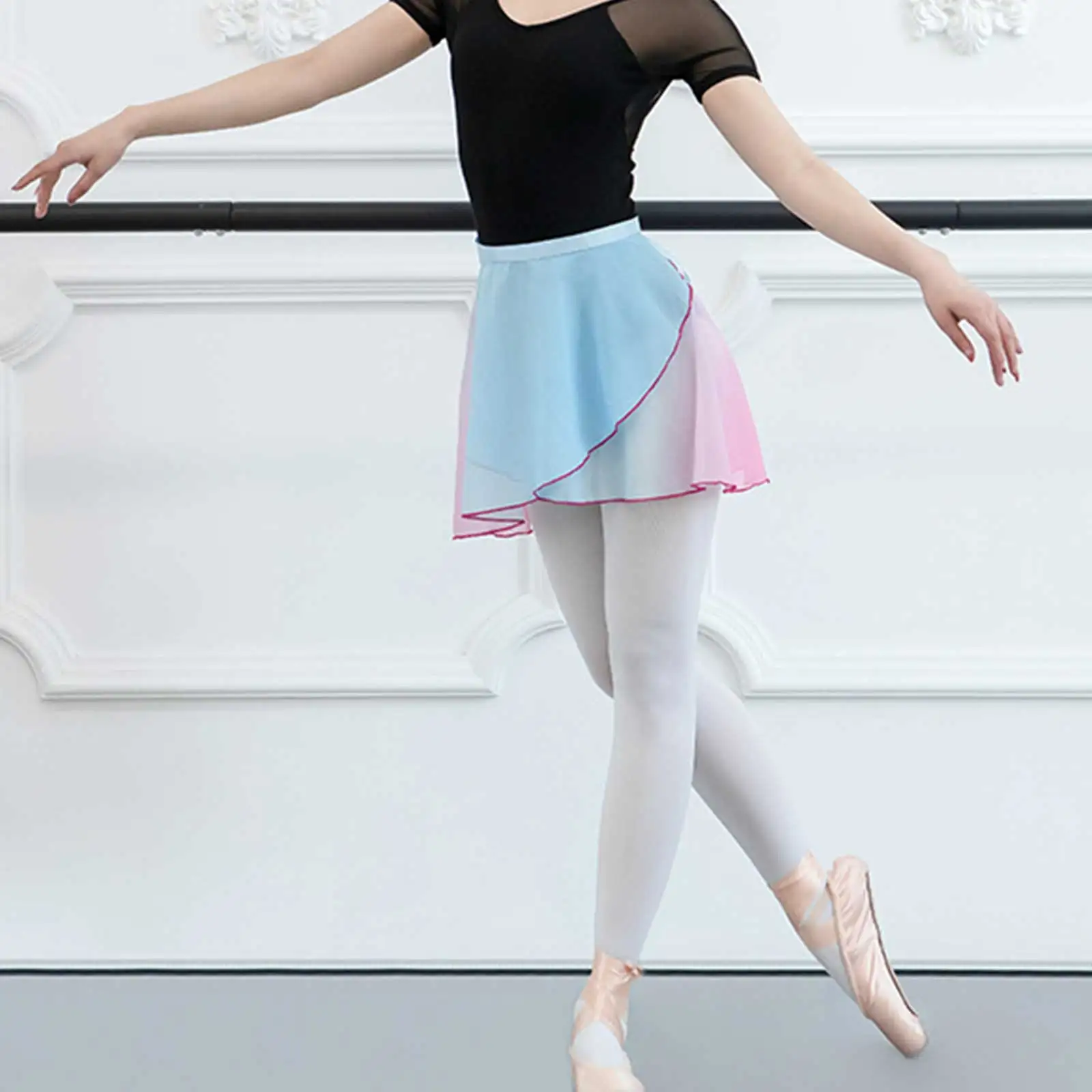 Jupe ronde de ballet en mousseline de soie dégradée à lacets pour femmes adultes, costume d'entraînement de danse, vêtements de danse sur scène, jupe AqSkirt