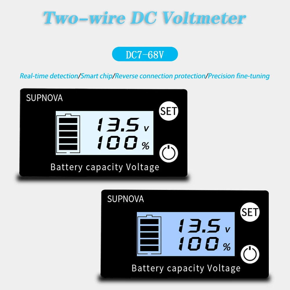 Battery Capacity Indicator DC 7V-68V Lead Acid Lithium LiFePO4 Car Motorcycle Voltmeter Voltage Gauge 12V 24V 48V