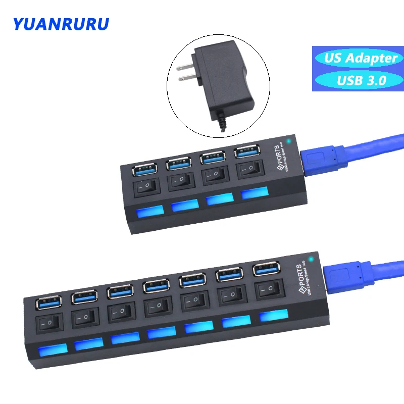 USB 3.0 Hub High Speed Hub 4/7 Ports Multiple 3.0 Hub Switch USB 3 Hub Use Power Adapter USB Extender For PC Laptop