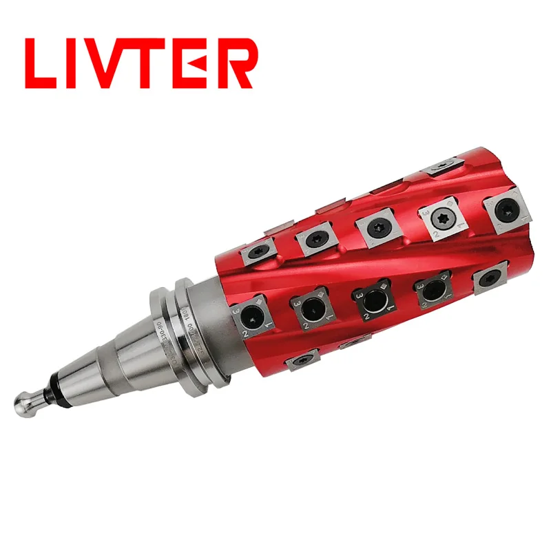 LIVTER steel shaft planer blade machine wood spiral cutter head with polished tungsten carbide and ISO30 FMB30-95