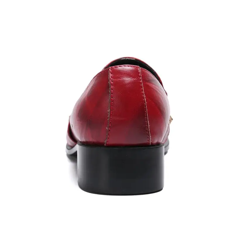 Luxury Metal Pointed Toe Red Wedding Shoes Men Leisure Party Dress Shoes Genuine Leather Slip On Mens Career Work Shoes Size 46