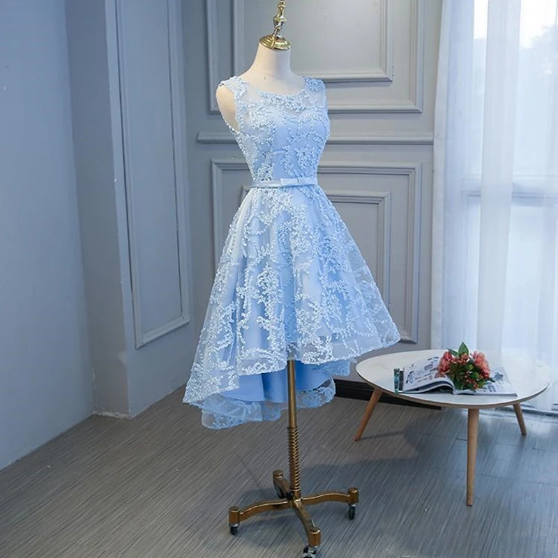 Dreesses Senhora elegante Light Blue Dama de Honra Organza de Alta Qualidade com Forro e Applique Zipper Voltar Aceitar وصيفه الشرف فساتين