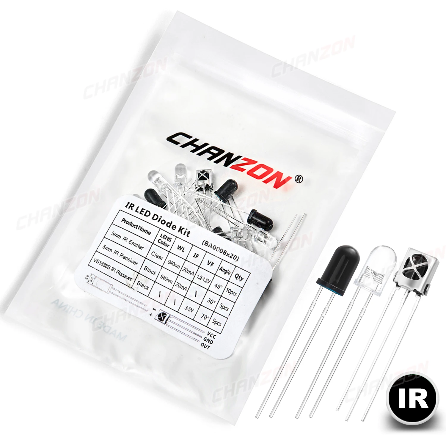20 Stück 5 mm 940 nm VS1838B IR LED Emitting Diode Kit Sender Empfänger Infrarotlicht Lampe Emitter Fototransistor Sortiment – Detail 1