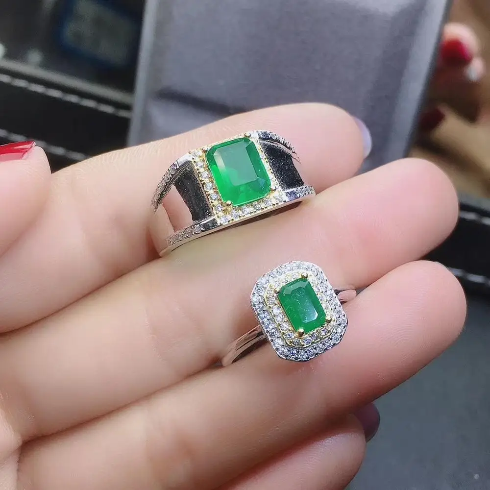 KJJEAXCMY Fine Jewelry Natural Emerald 925 Sterling Silver New Gemstone Men Women Ring Couple Suit Support Test Luxury