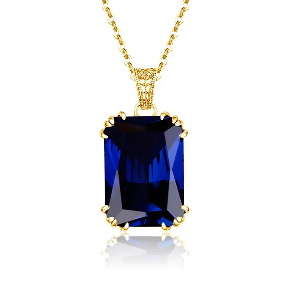 Female Blue Sapphire Necklace Pendant Pure 925 Sliver Trend Women's Jewelry Rectangular Colgante Bizuteria Pendants Pierscionki