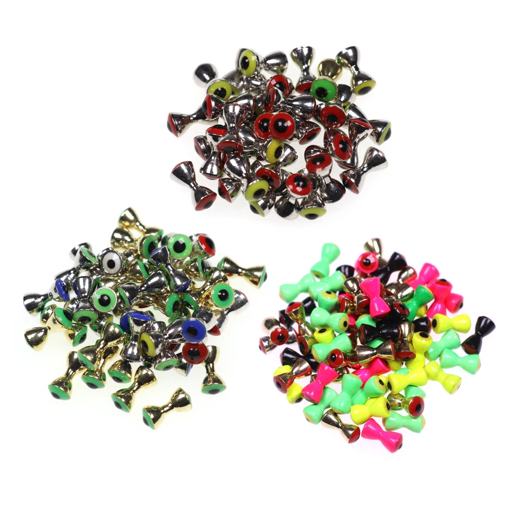 ICERIO 10PCS Solid Dumbbell Fish Eyes Fly Tying Materials Sunken Brass Dumbbell Beads