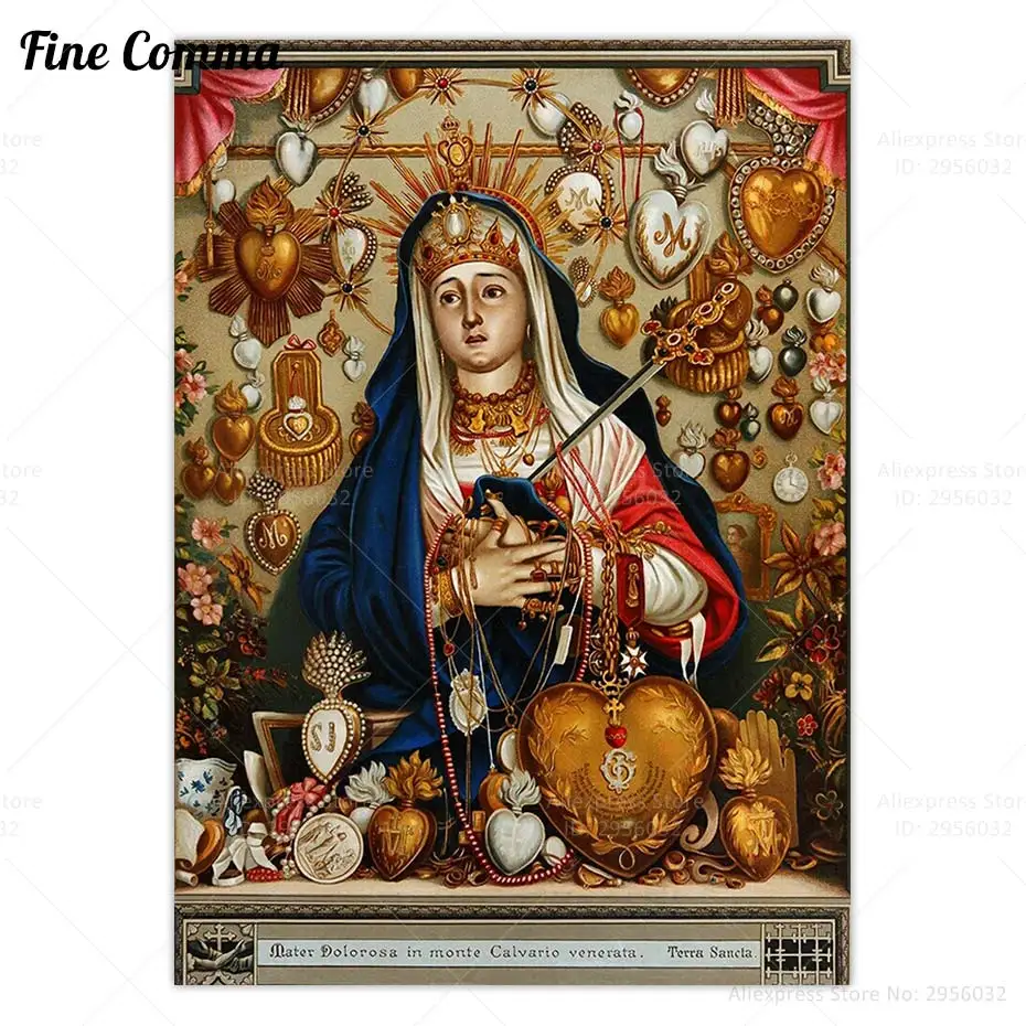 Mater Dolorosa Vintage Poster Erzulie Freda Voodoo Goddess Canvas Print Wall Art Painting Mother of Sorrows Virgin Mary Decor