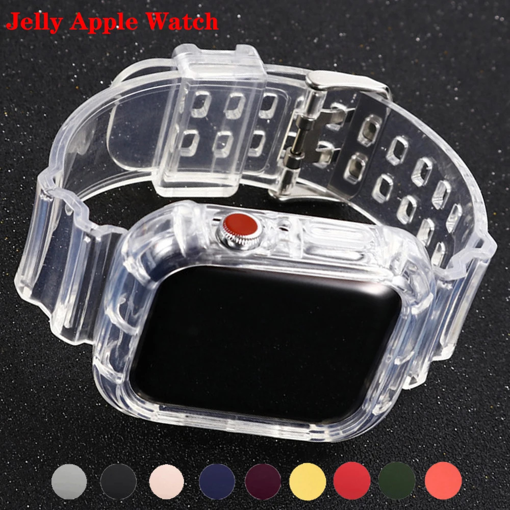 Silicone Sport Strap for Apple Watch Band Series 6 1 2 3 4 5 Jelly Transparent for Iwatch 5 4 Strap 38mm 40mm 42mm 44mm wirst